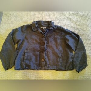 Flax Linen Cropped Blazer Women's L Lagenlook